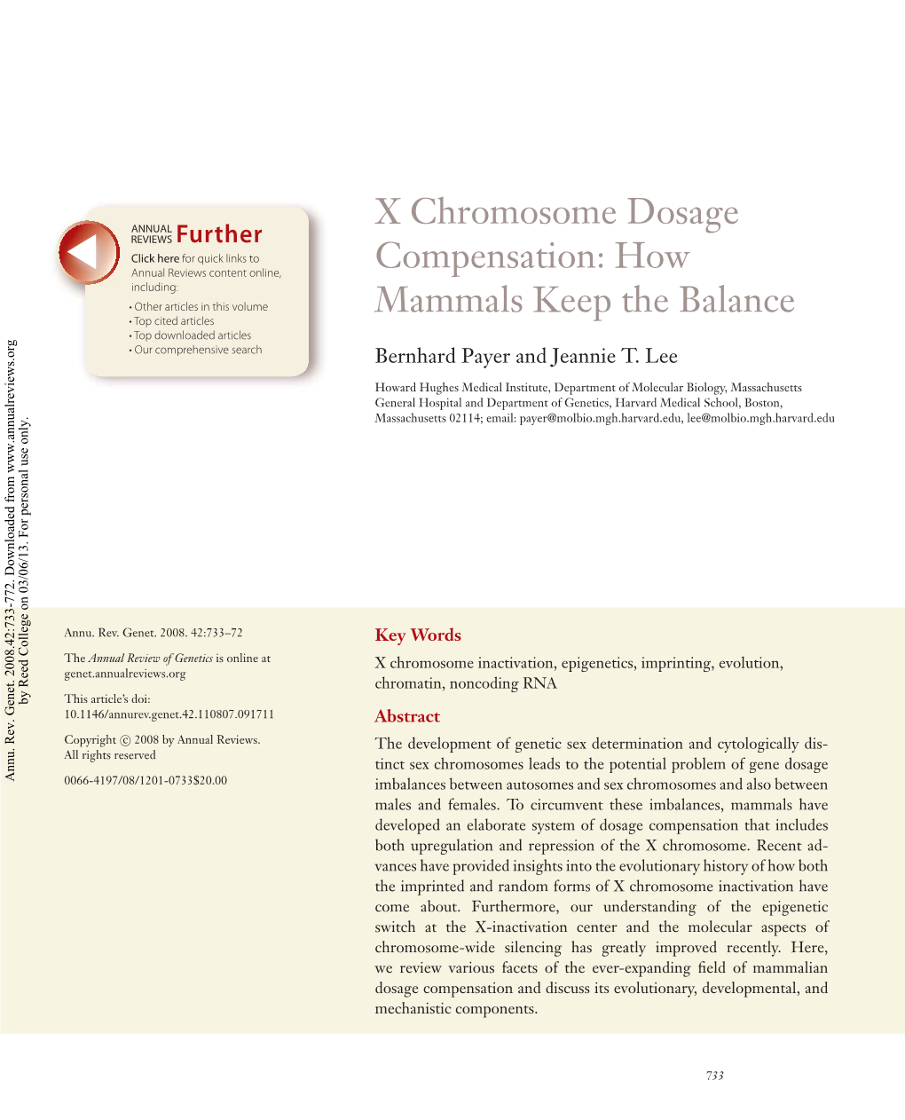 X Chromosome Dosage Compensation