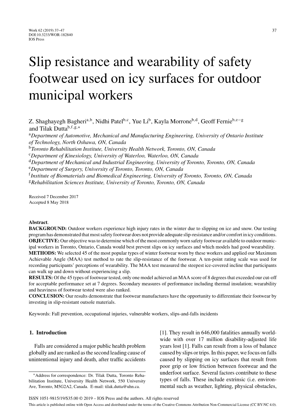 Slip Resistance and Wearability of Safety Footwear Used on Icy Surfaces for Outdoor Municipal Workers