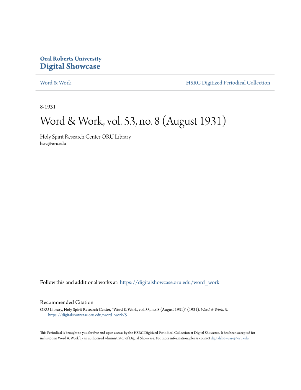 Word & Work, Vol. 53, No. 8