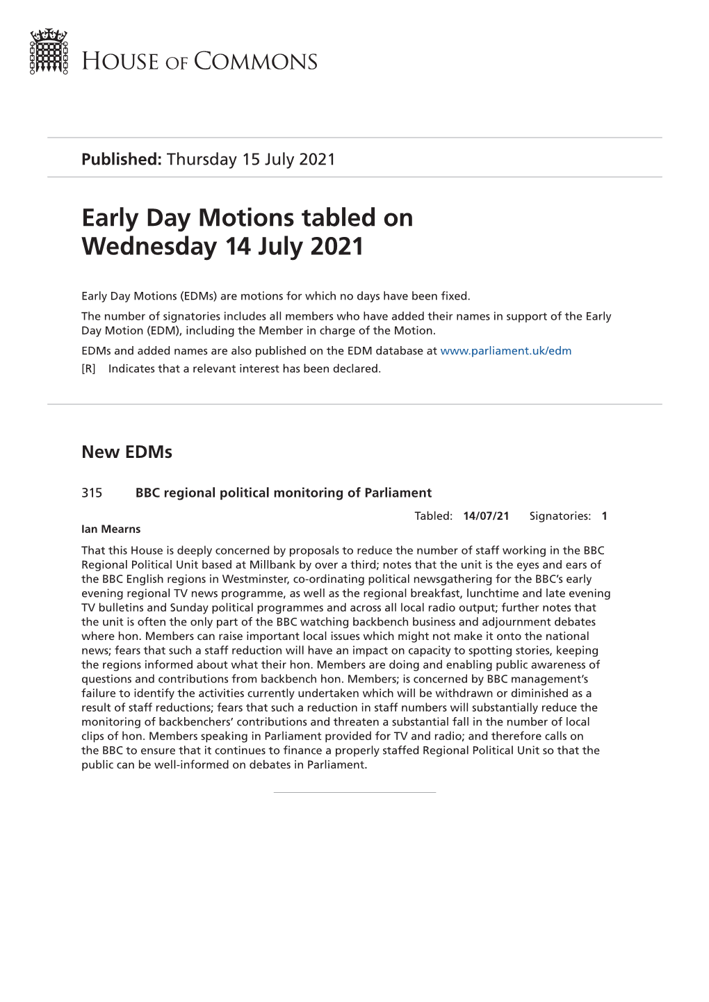 View Early Day Motions PDF File 0.08 MB