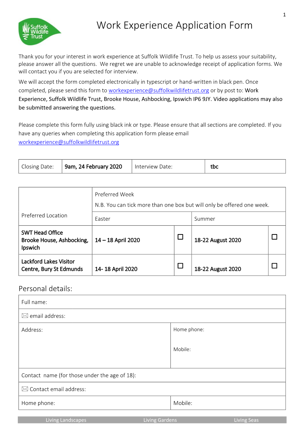 Work Experience Application Form