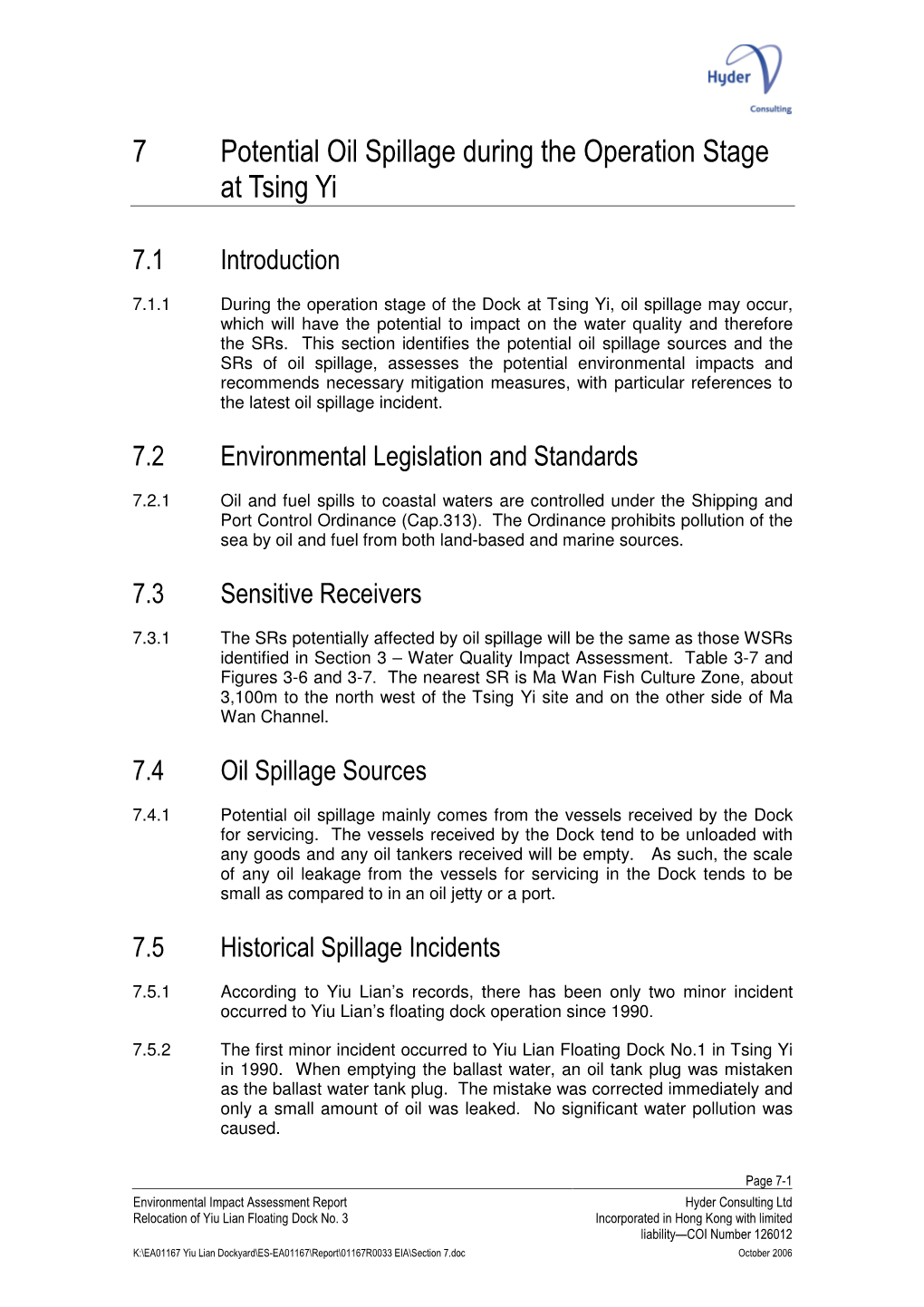 7 Potential Oil Spillage During the Operation Stage at Tsing Yi
