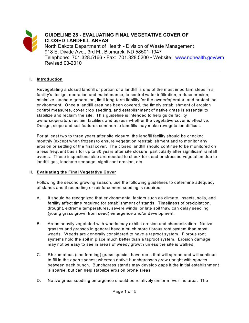 Guideline 28 Evaluating Final Vegetative Cover of Closed Landfill Areas