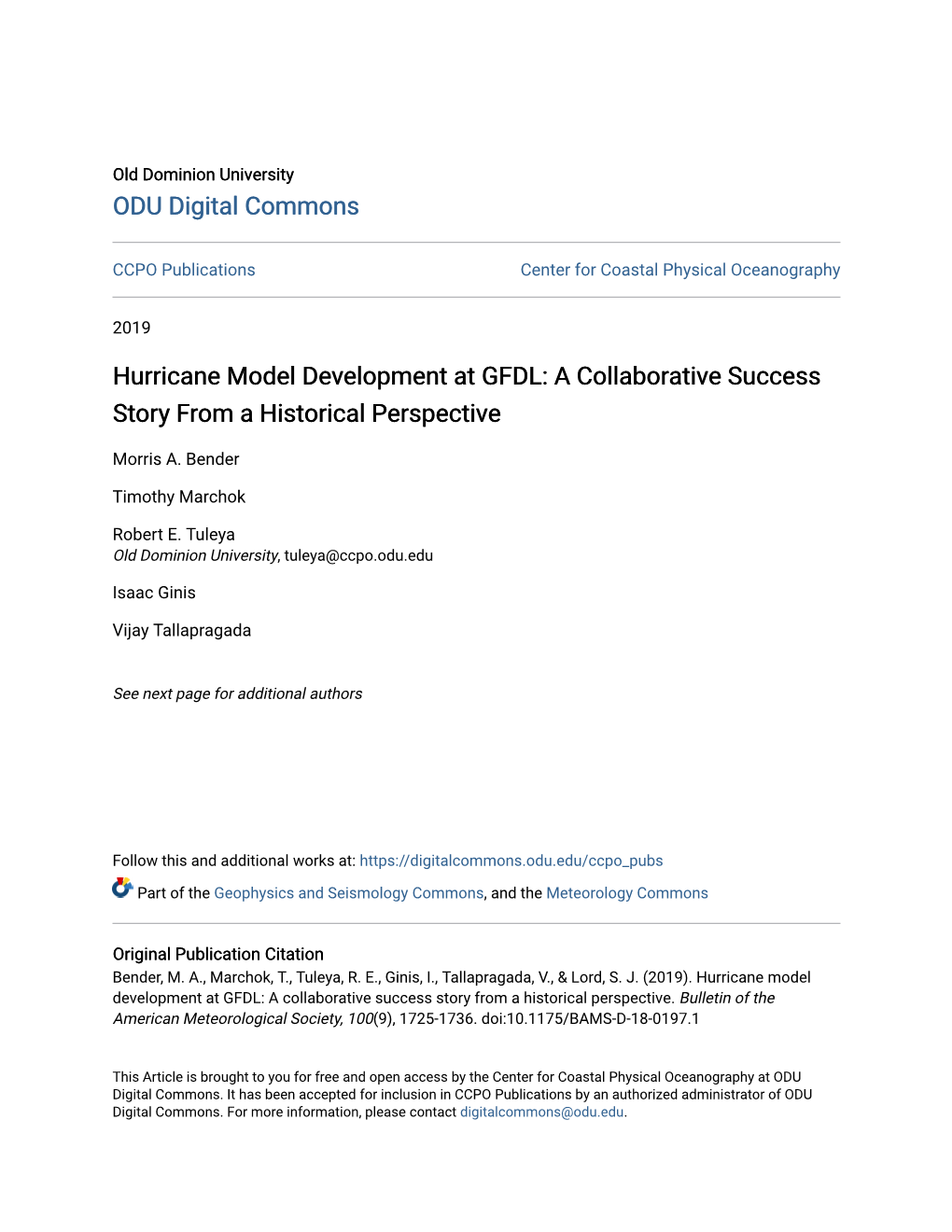 Hurricane Model Development at GFDL: a Collaborative Success Story from a Historical Perspective