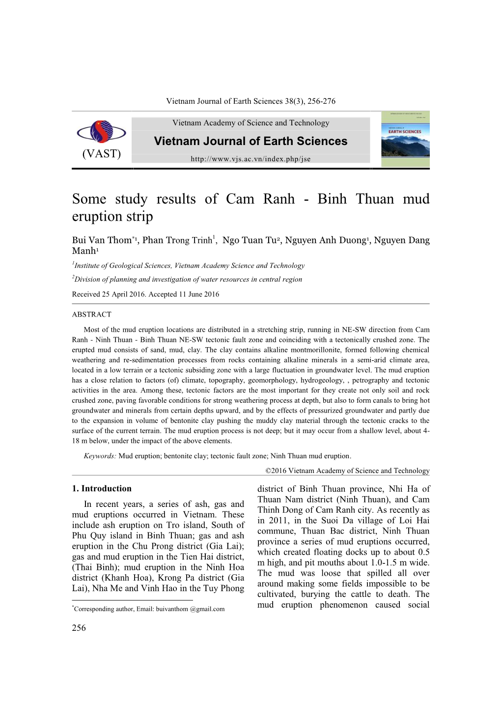 Some Study Results of Cam Ranh - Binh Thuan Mud Eruption Strip