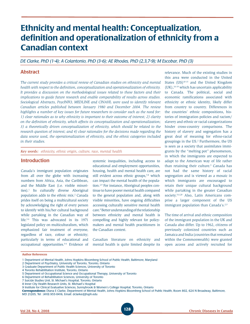 Definition and Operationalization of Ethnicity from a Canadian Context