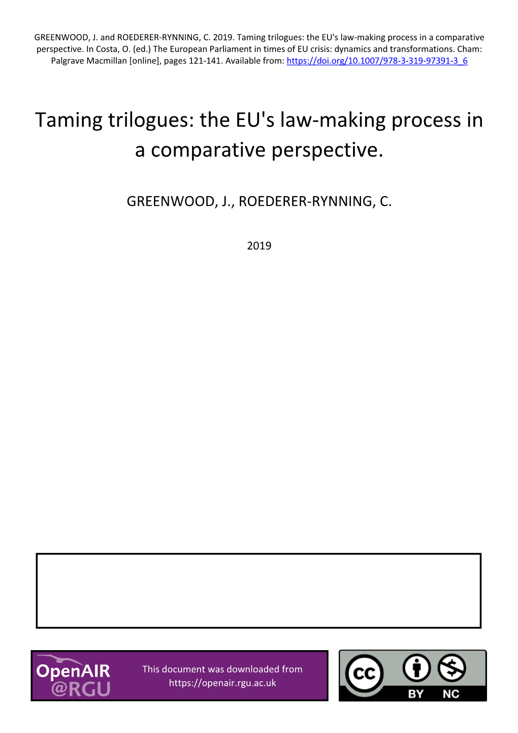 Taming Trilogues: the EU's Law-Making Process in a Comparative Perspective