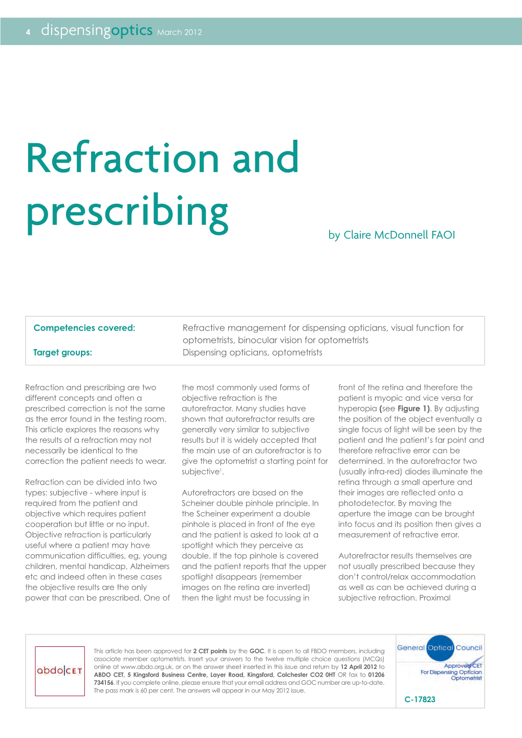 Refraction and Prescribing by Claire Mcdonnell FAOI