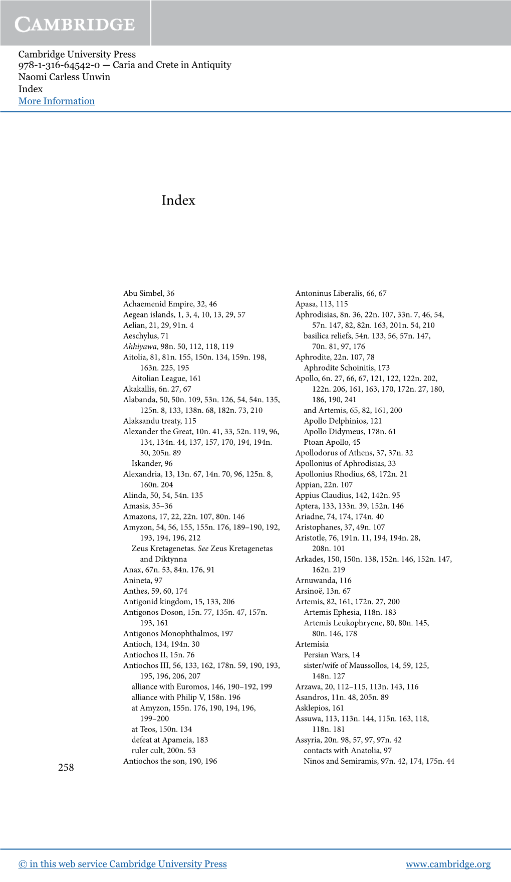 Cambridge University Press 978-1-316-64542-0 — Caria and Crete in Antiquity Naomi Carless Unwin Index More Information 258 259