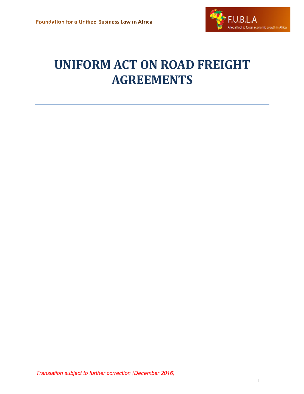 Uniform Act on Road Freight Agreements