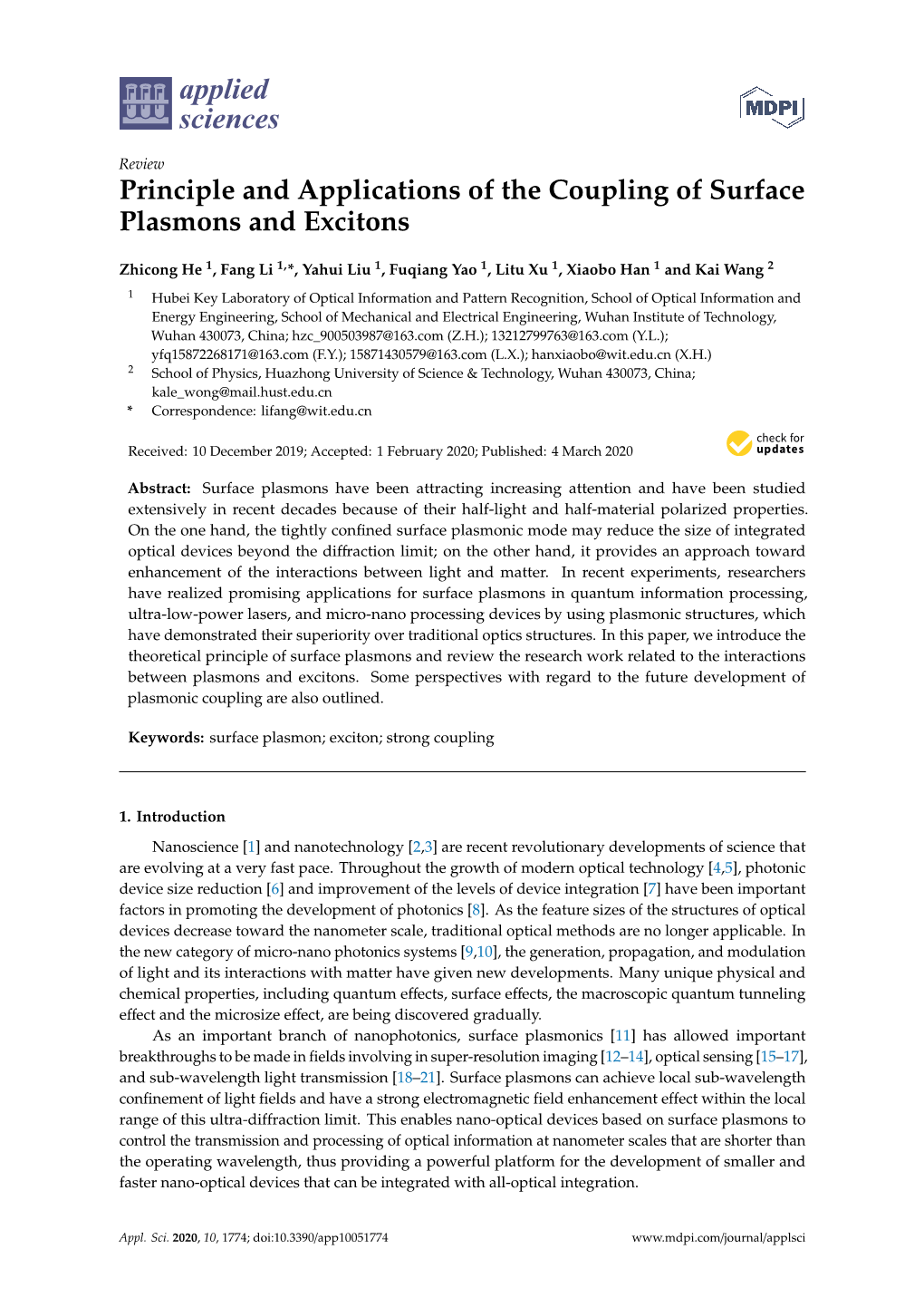 Principle and Applications of the Coupling of Surface Plasmons and Excitons