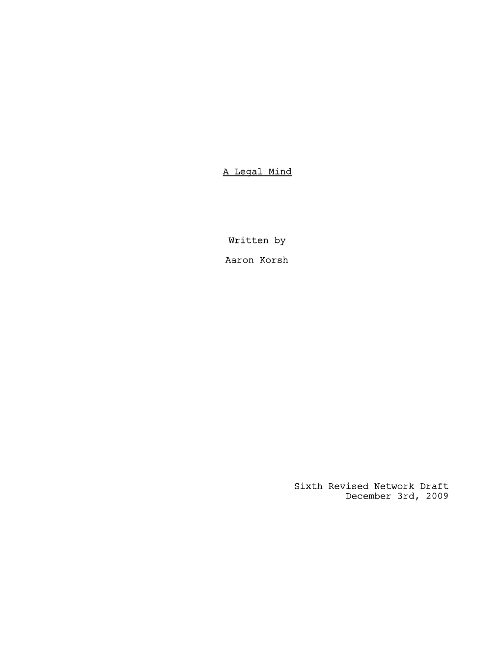 USA Network Draft 12-03-09 Script