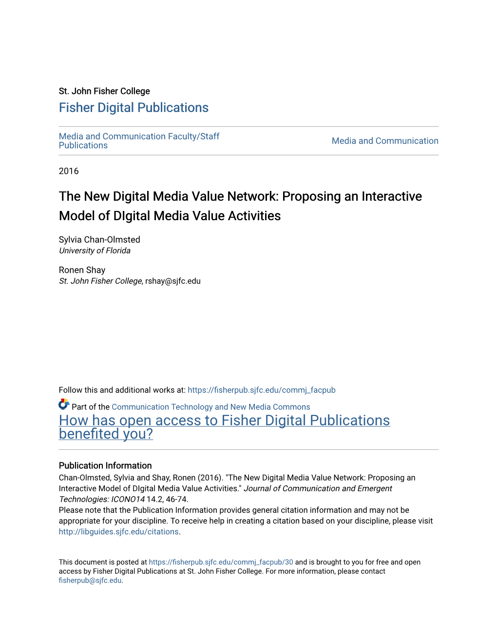 The New Digital Media Value Network: Proposing an Interactive Model of Digital Media Value Activities