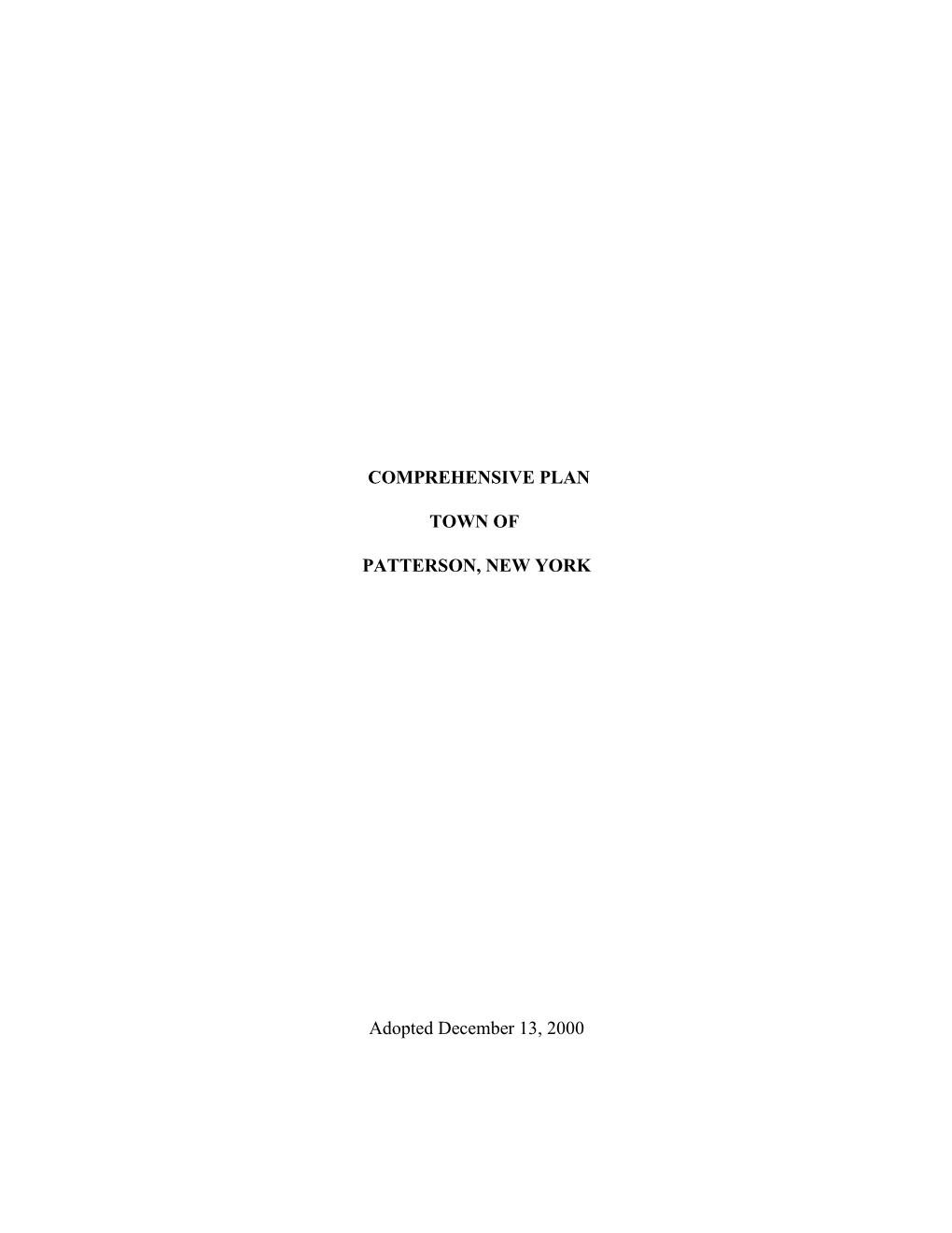 COMPREHENSIVE PLAN TOWN of PATTERSON, NEW YORK Adopted