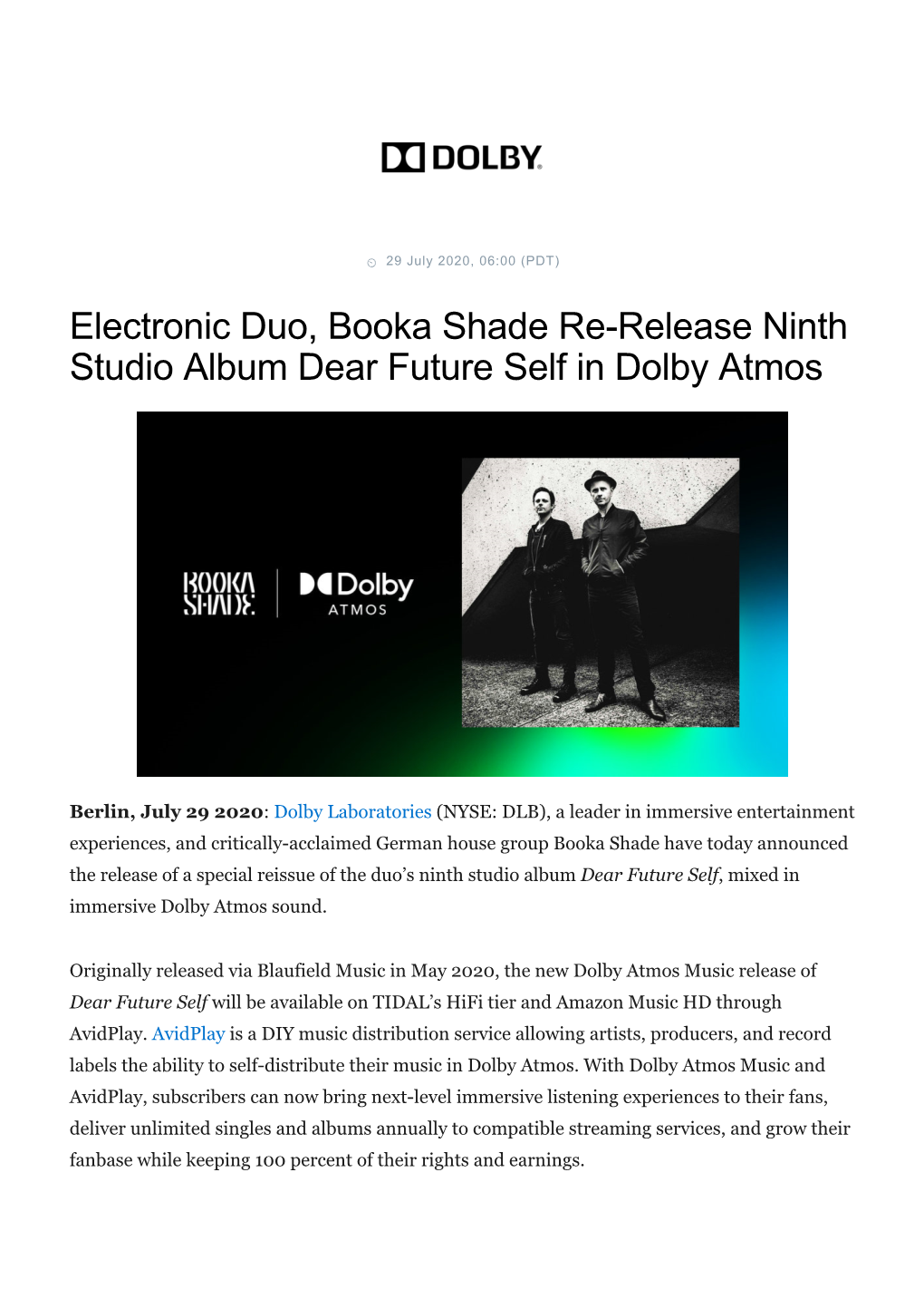 Electronic Duo, Booka Shade Re-Release Ninth Studio Album Dear Future Self in Dolby Atmos