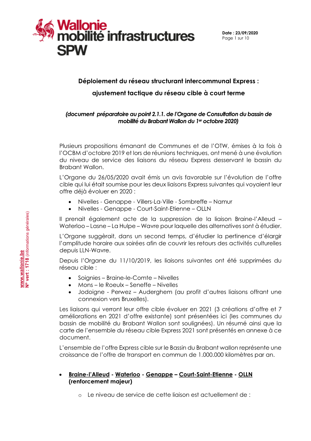 Déploiement Du Réseau Structurant Intercommunal Express : Ajustement Tactique Du Réseau Cible À Court Terme