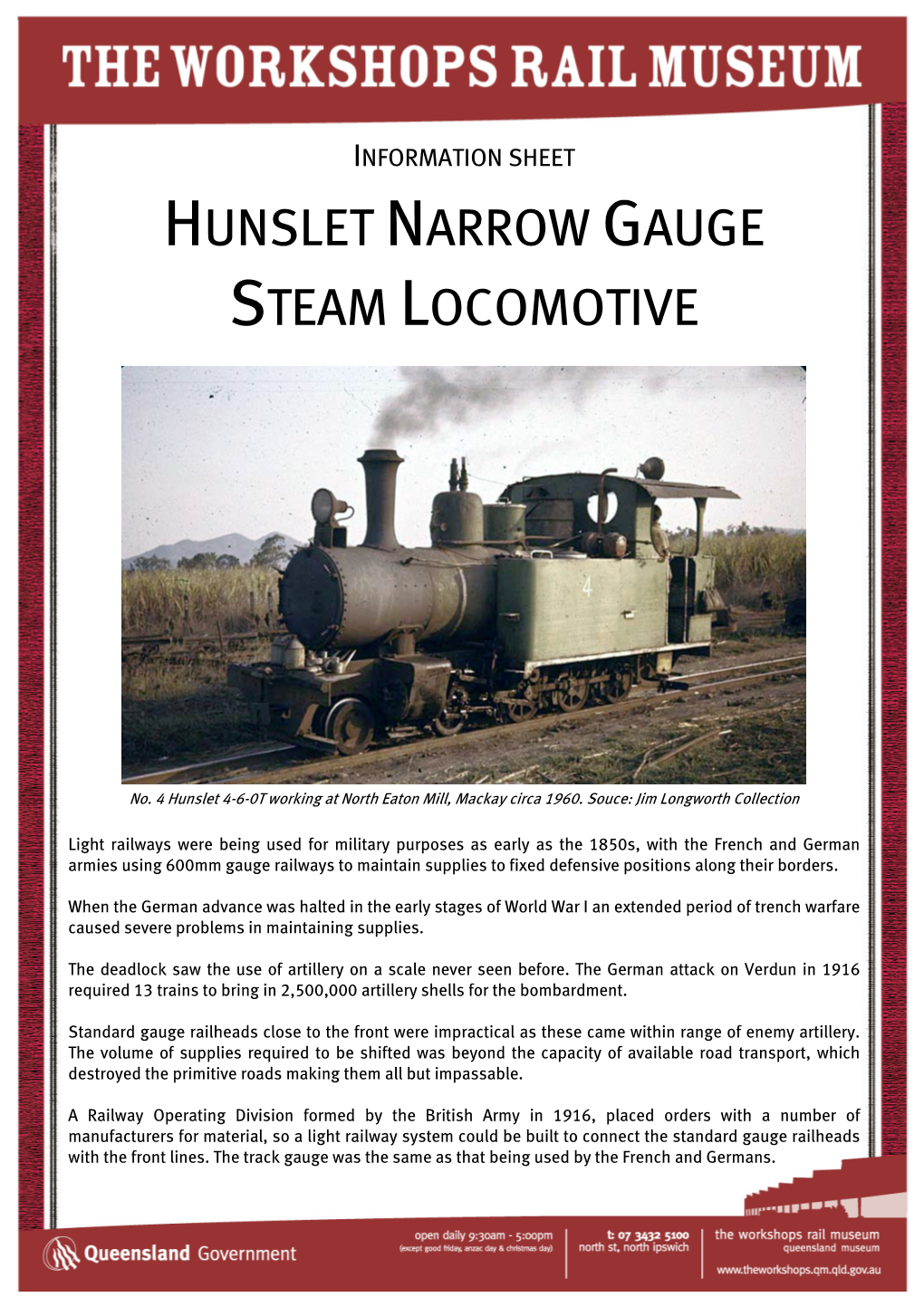 Hunslet Narrow Gauge Steam Locomotive Fact Sheet