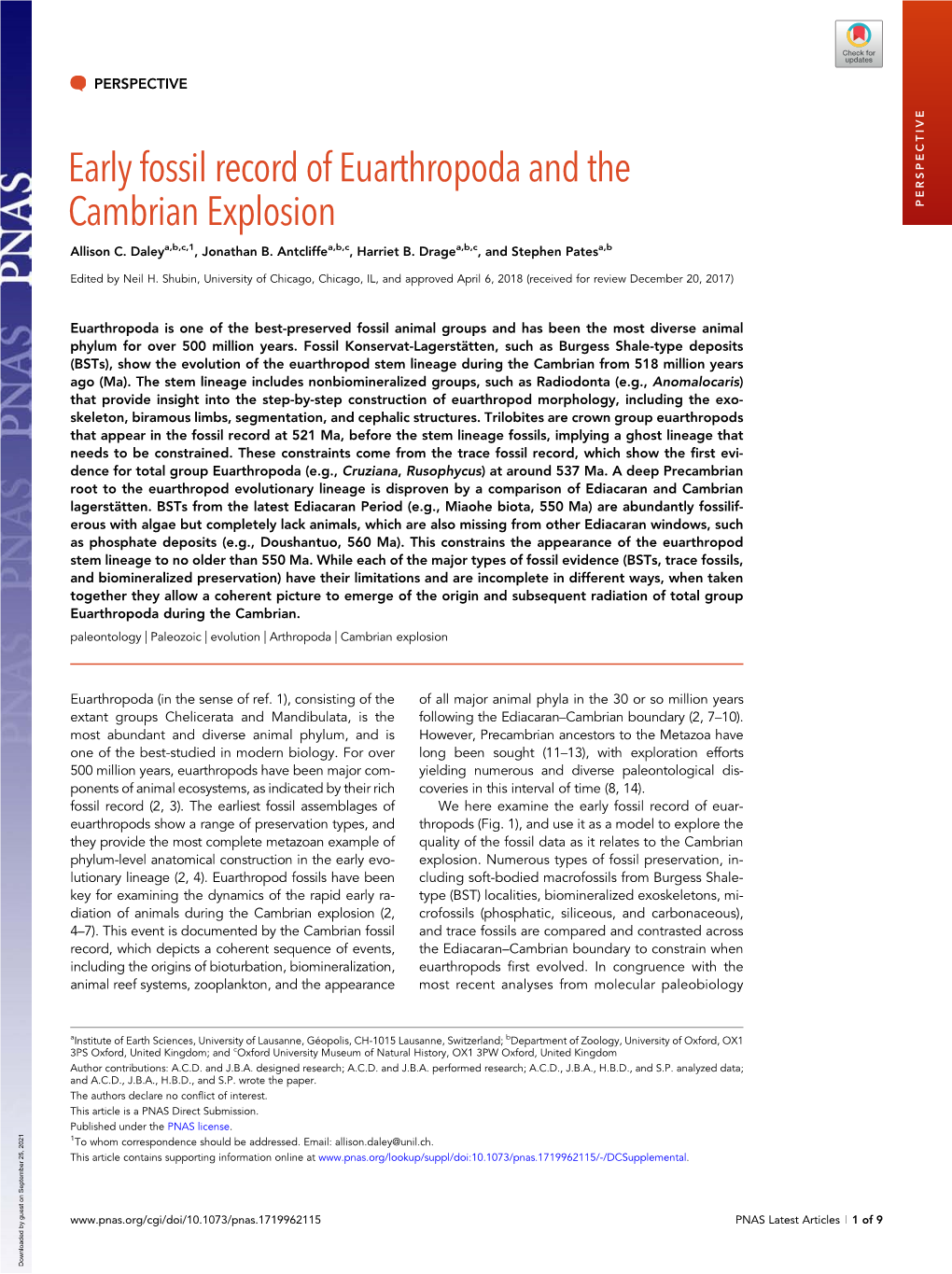 Early Fossil Record of Euarthropoda and the Cambrian Explosion