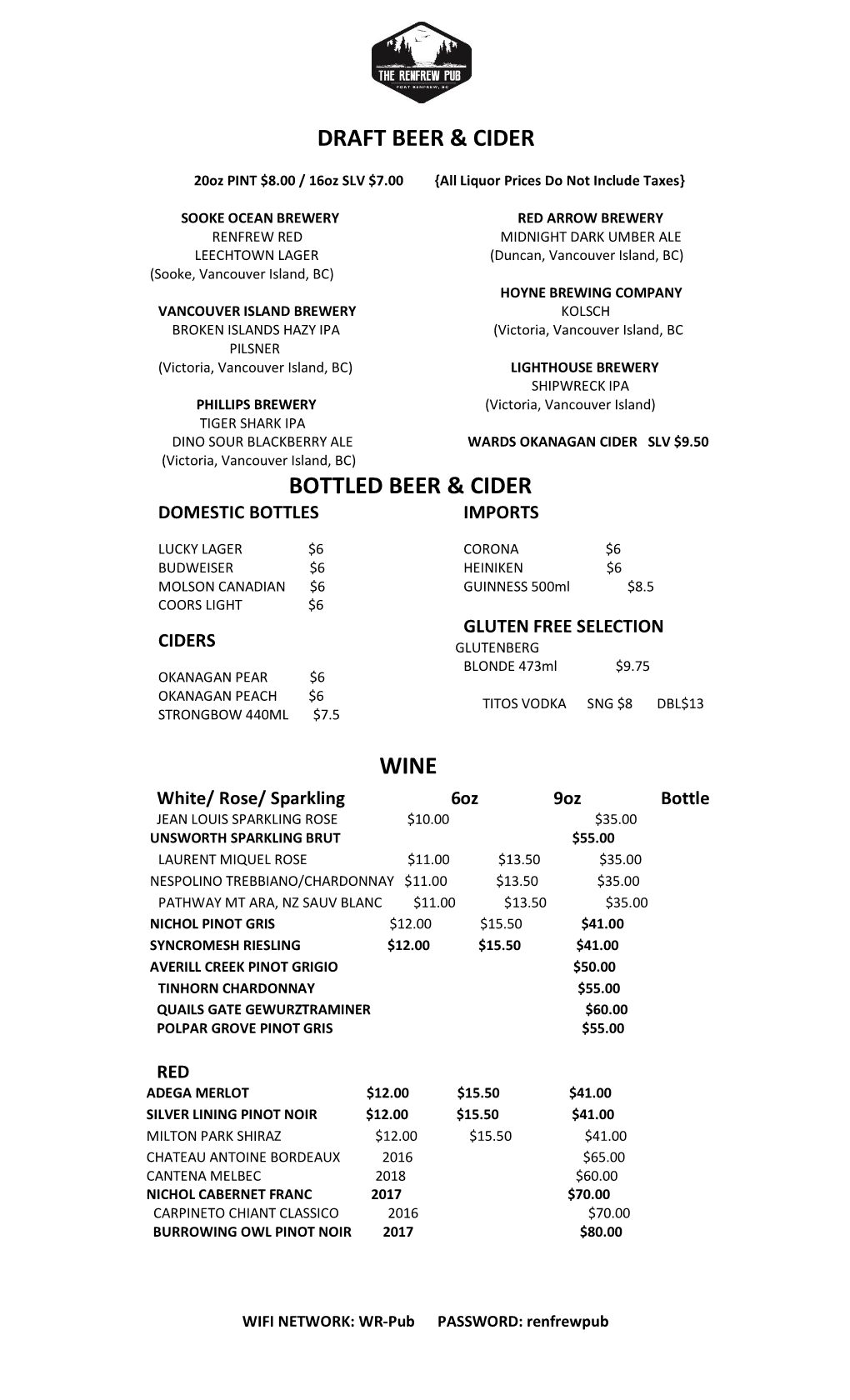 Bottled Beer & Cider Wine Draft Beer