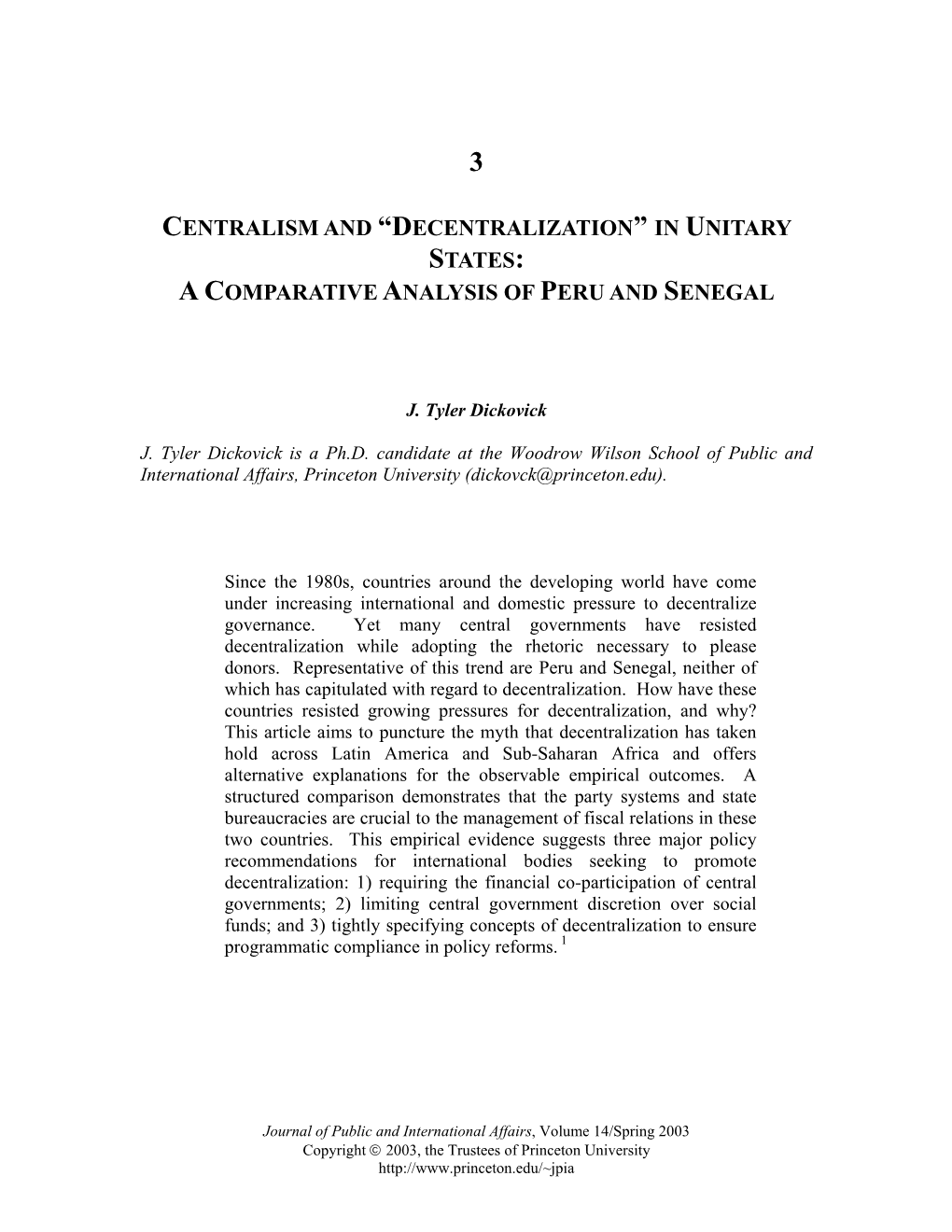 Centralism and “Decentralization” in Unitary States: a Comparative Analysis of Peru and Senegal