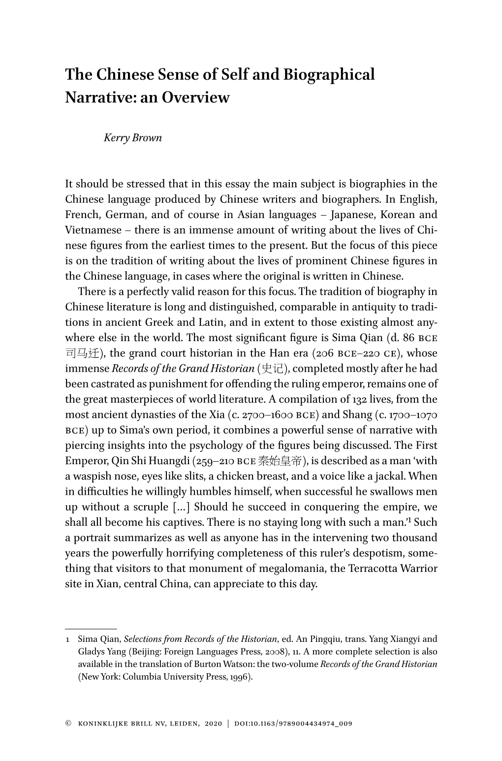 The Chinese Sense of Self and Biographical Narrative: an Overview