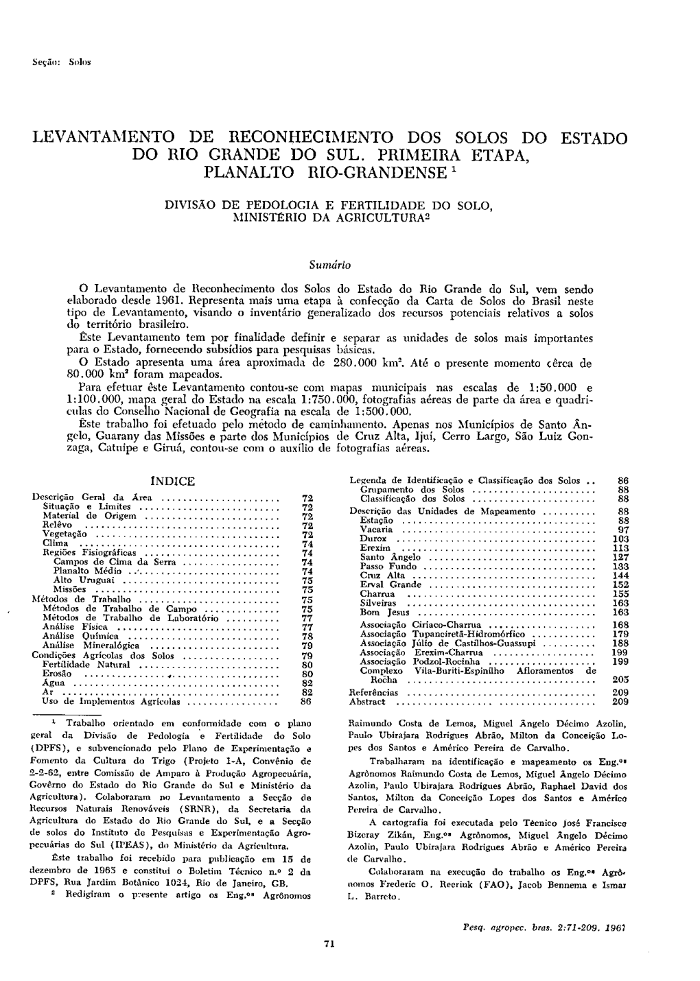 Ento Dos Solos Do Estado Do Rio Grande Do Sul. Primeira Etapa, Planalto Rio-Grandense'