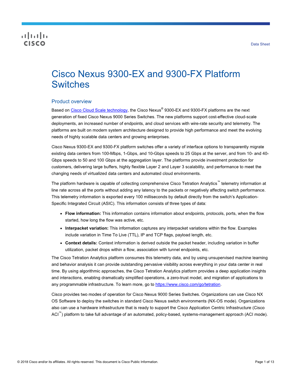 Cisco Nexus 9300-EX and 9300-FX Platform Switches Data Sheet