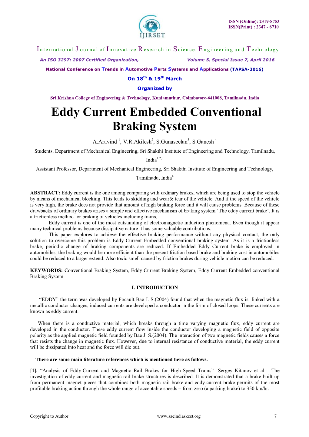 Eddy Current Embedded Conventional Braking System