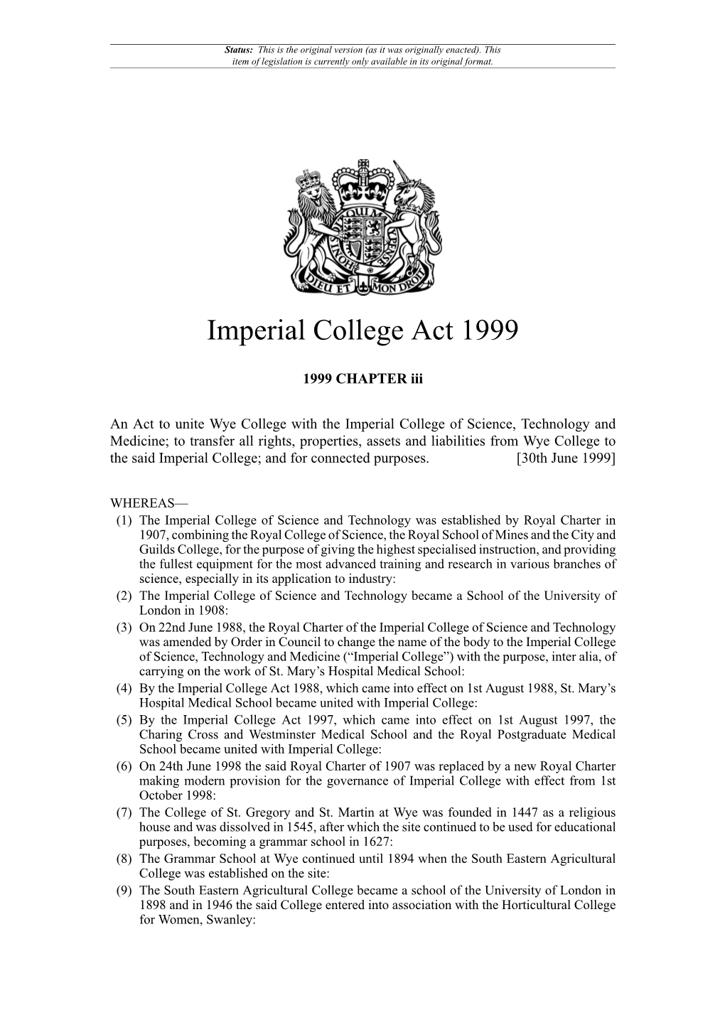 Imperial College Act 1999