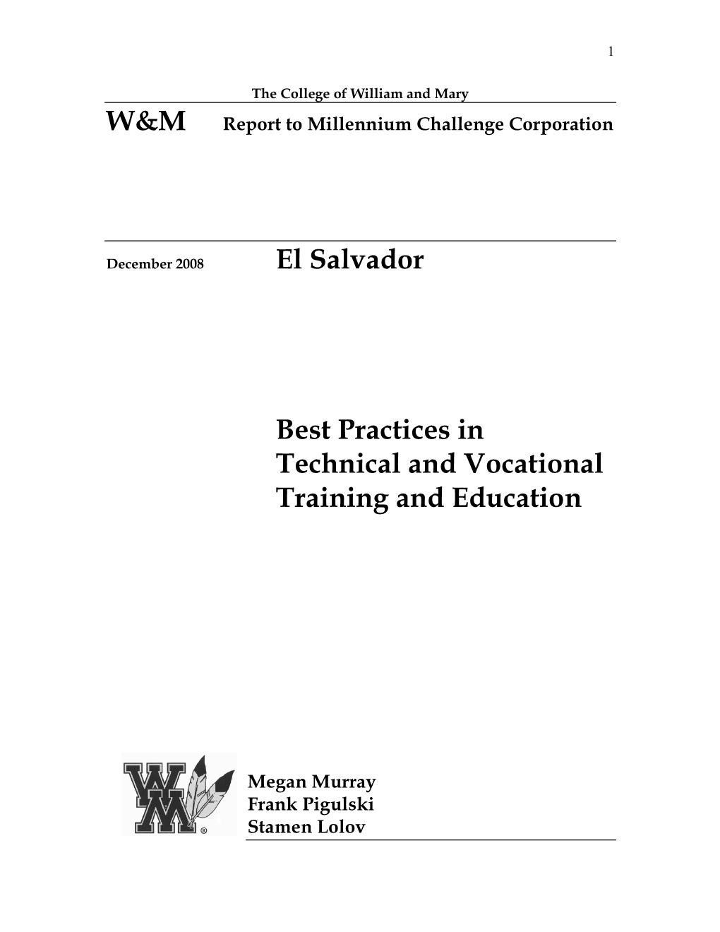 El Salvador Best Practices in Technical and Vocational Training and Education