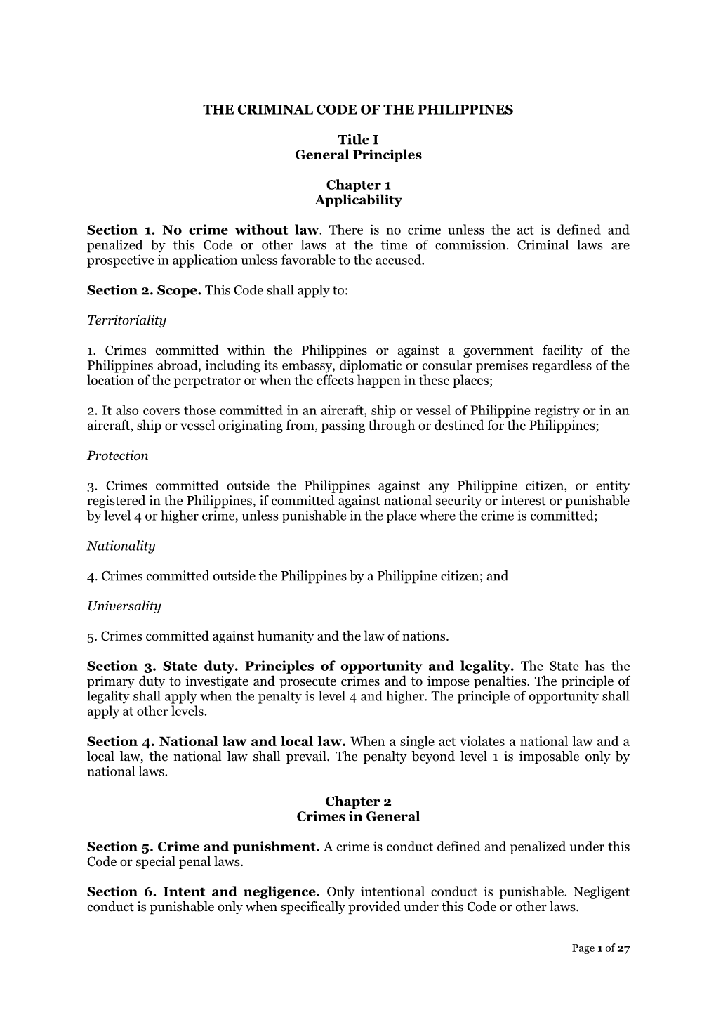 THE CRIMINAL CODE of the PHILIPPINES Title I General