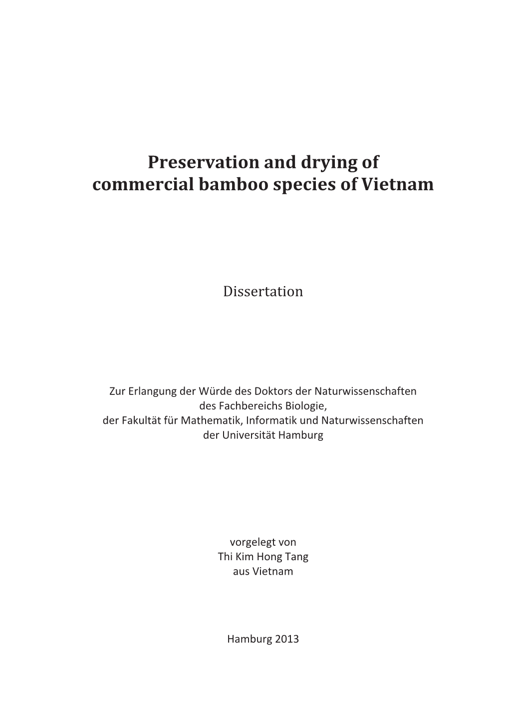 Investigation on Preservation and Drying of the Commercial Bamboo