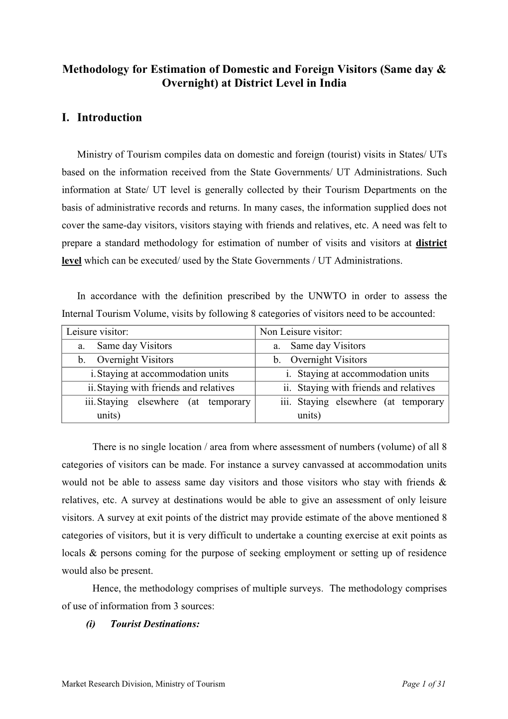 Methodology for Estimation of Domestic and Foreign Visitors (Same Day & Overnight) at District Level in India