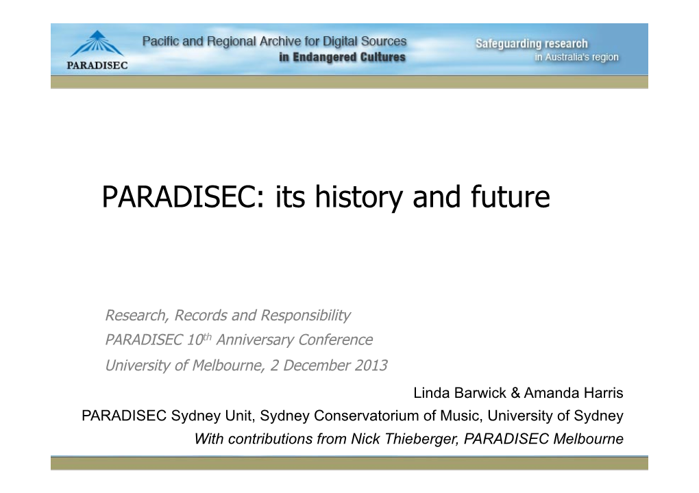 PARADISEC: Its History and Future