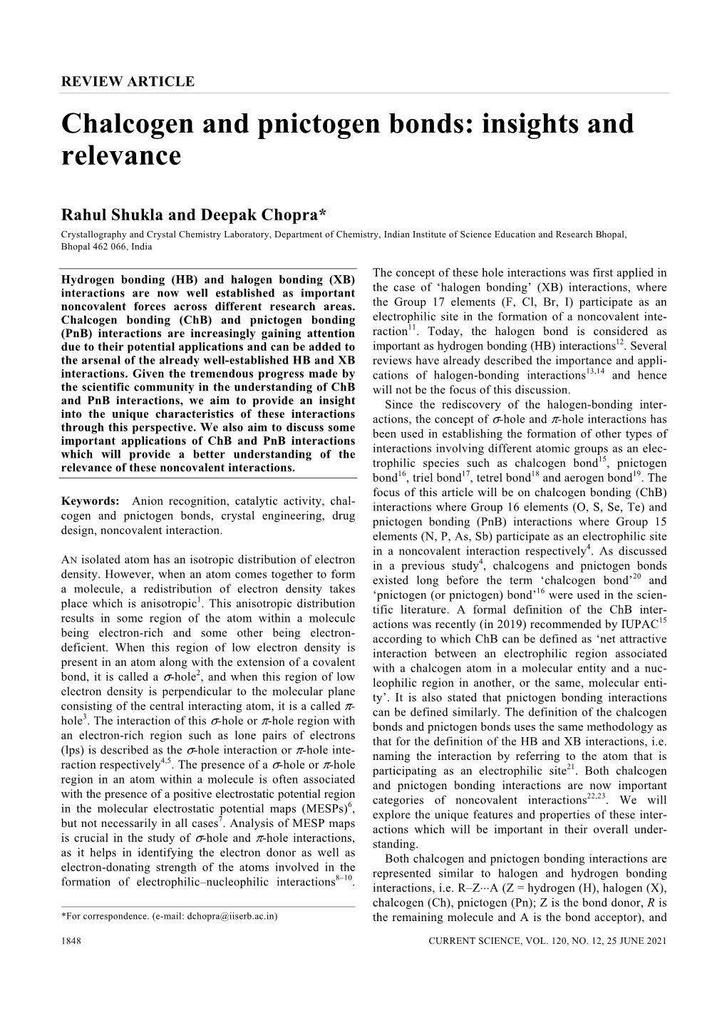 Chalcogen and Pnictogen Bonds: Insights and Relevance