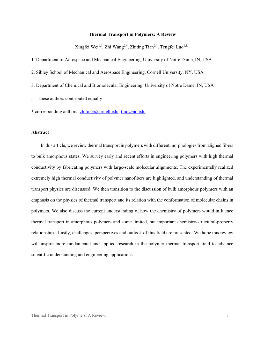 Thermal Transport in Polymers: a Review