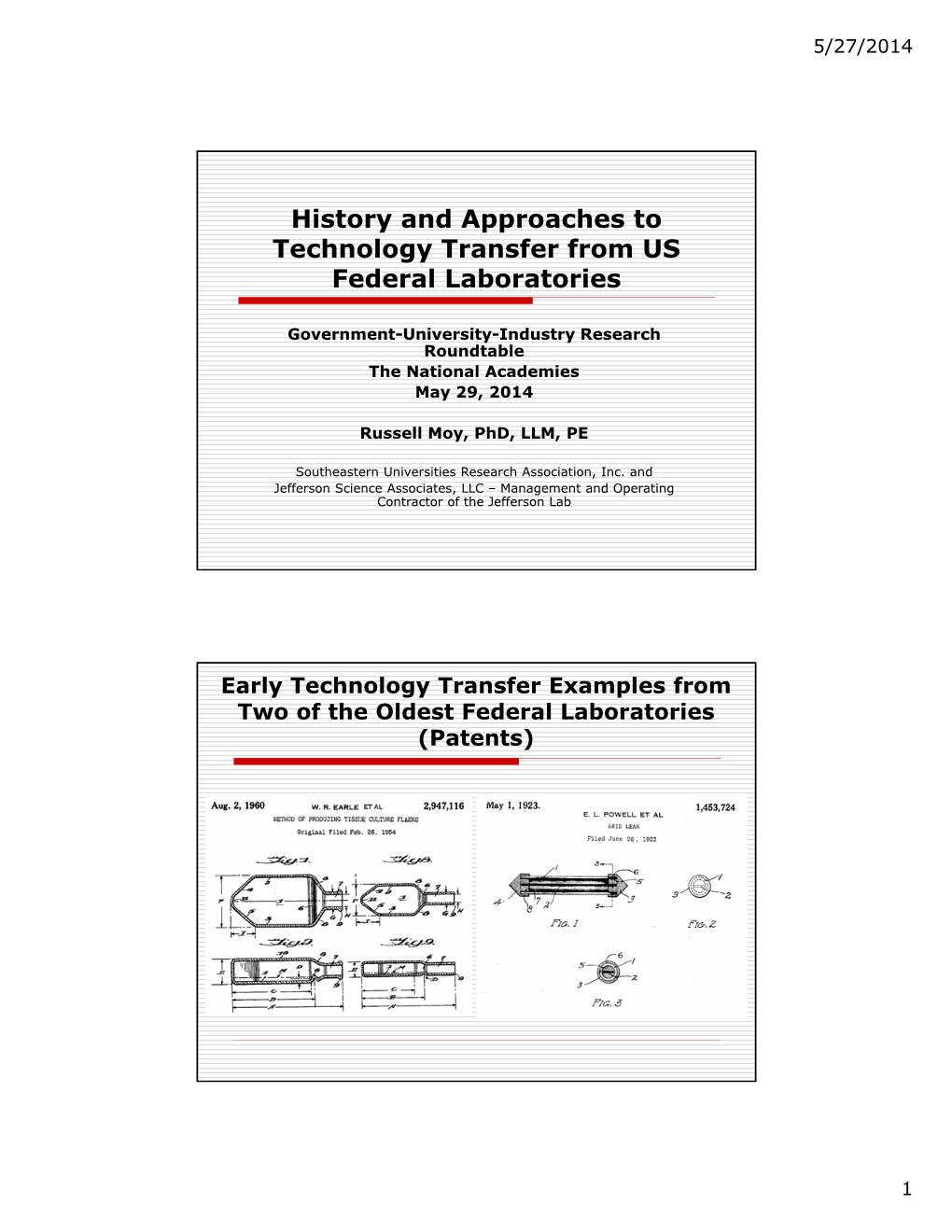 History and Approaches to Technology Transfer from US Federal Laboratories