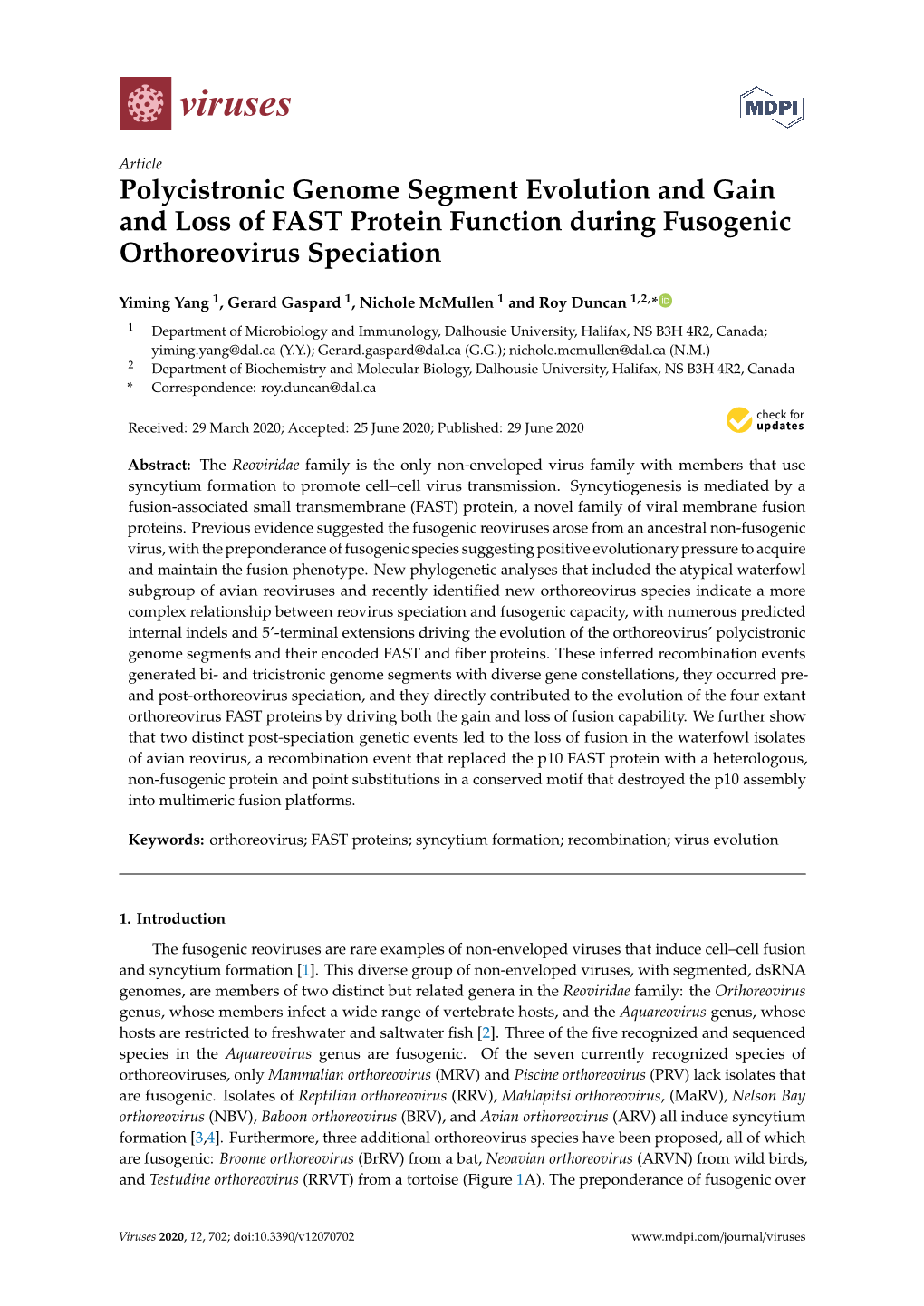 Polycistronic Genome Segment Evolution and Gain and Loss of FAST Protein Function During Fusogenic Orthoreovirus Speciation