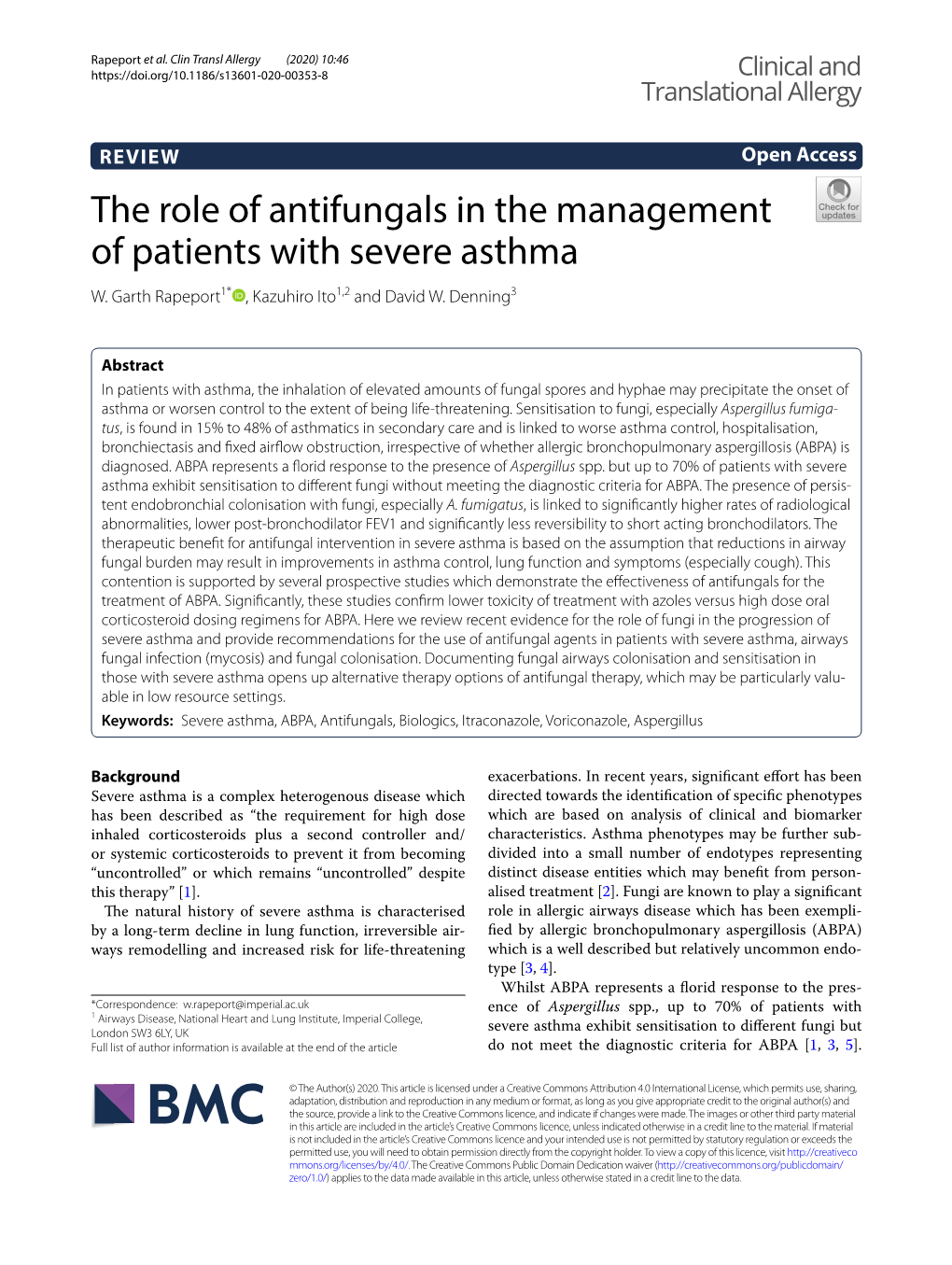 The Role of Antifungals in the Management of Patients with Severe Asthma W