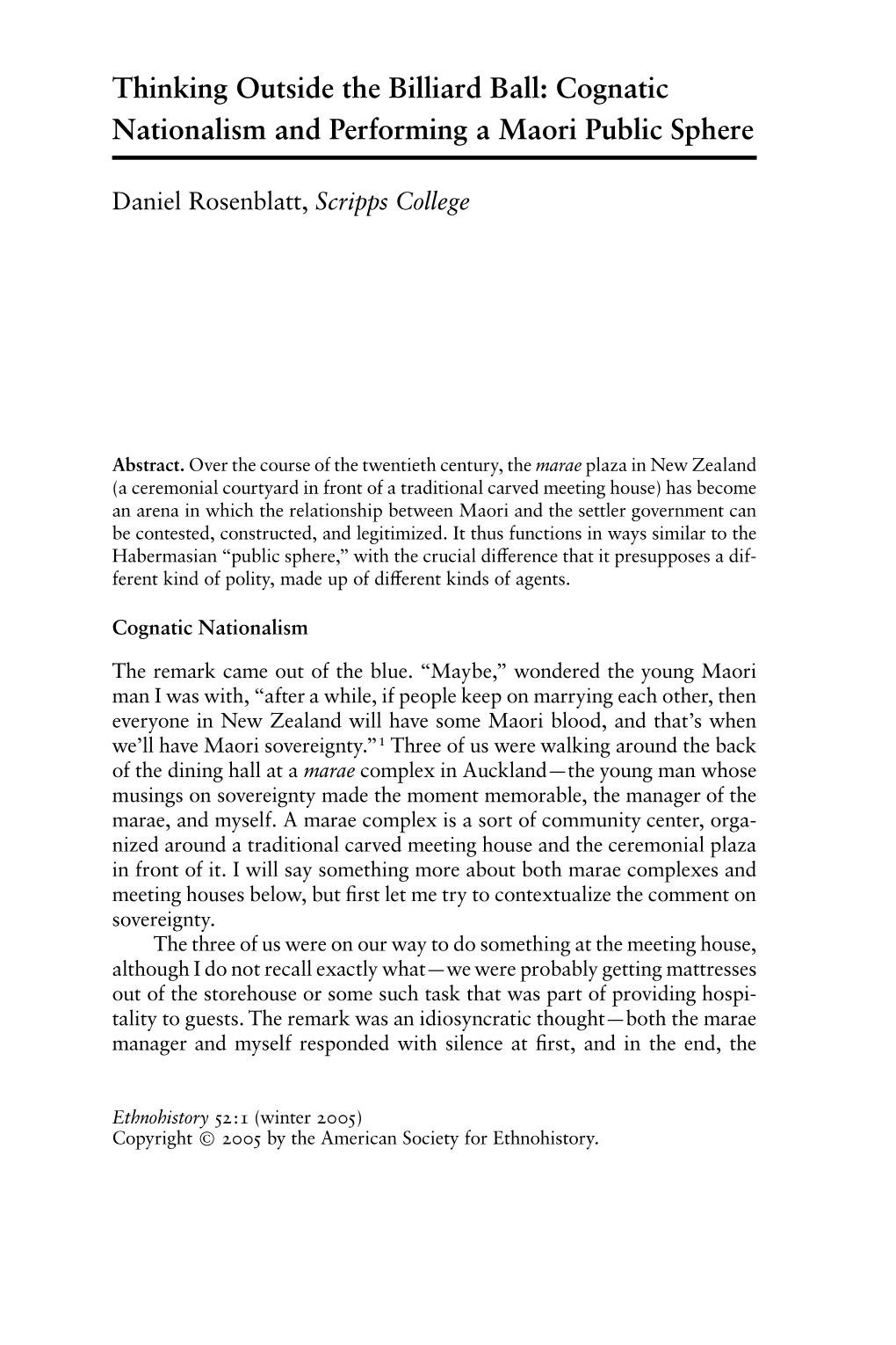 Cognatic Nationalism and Performing a Maori Public Sphere