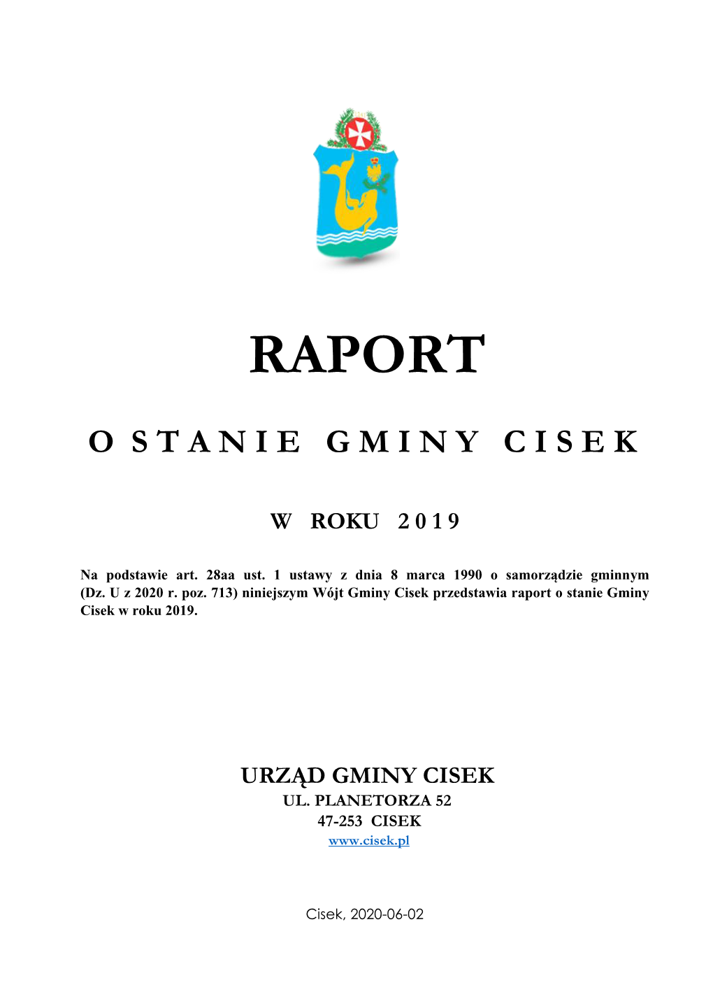 Raport O Stanie Gminy Cisek W Roku 2019