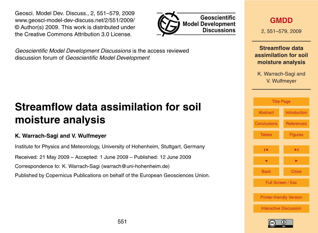 Streamflow Data Assimilation for Soil Moisture Analysis