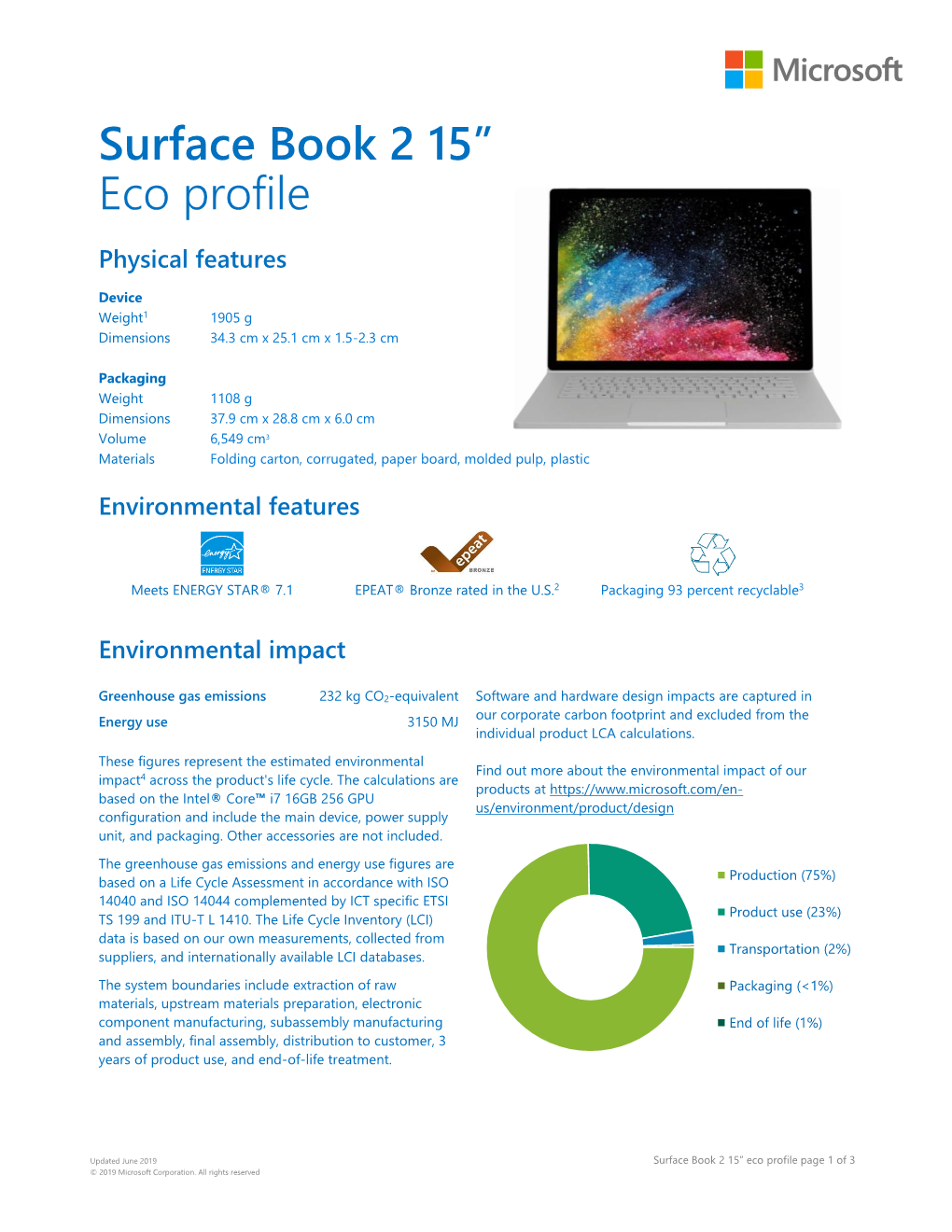 Surface Book 2 15” Eco Profile Page 1 of 3 © 2019 Microsoft Corporation