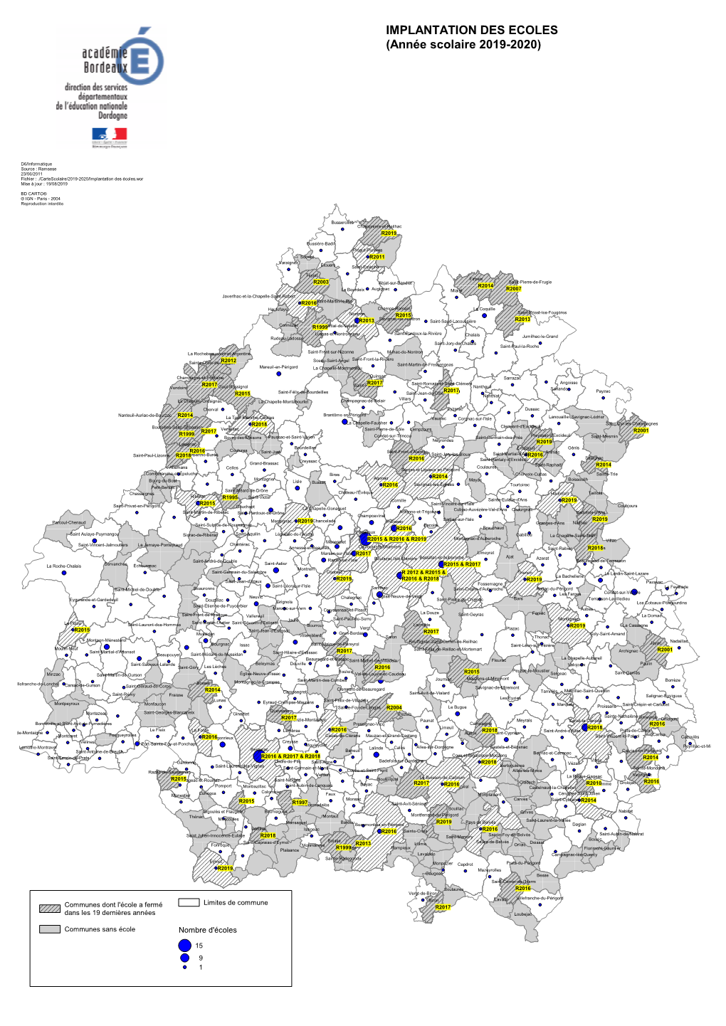 IMPLANTATION DES ECOLES (Année Scolaire 2019-2020)