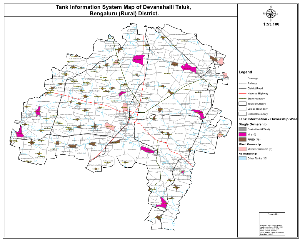 Tank Information System Map of Devanahalli Taluk, Bengaluru (Rural) District. Μ 1:53,100