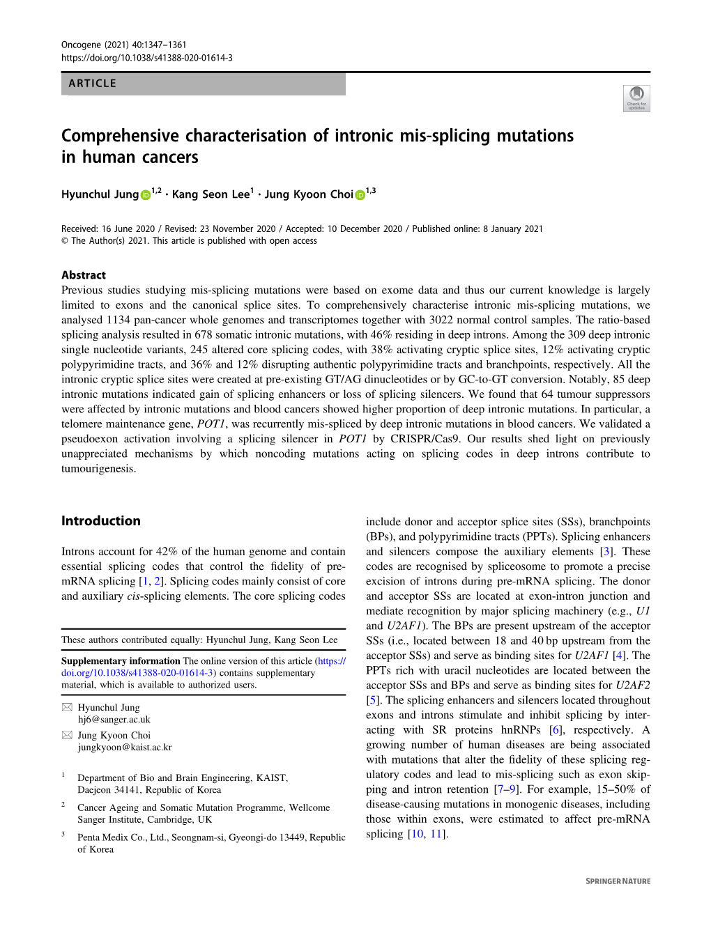 Comprehensive Characterisation of Intronic Mis-Splicing Mutations in Human Cancers