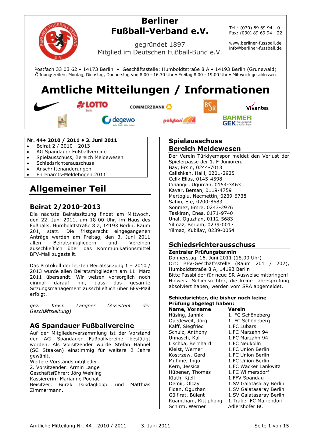 Amtliche Mitteilungen / Informationen