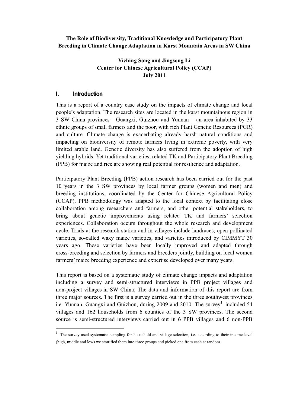 The Role of Biodiversity, Traditional Knowledge and Participatory Plant Breeding in Climate Change Adaptation in Karst Mountain Areas in SW China