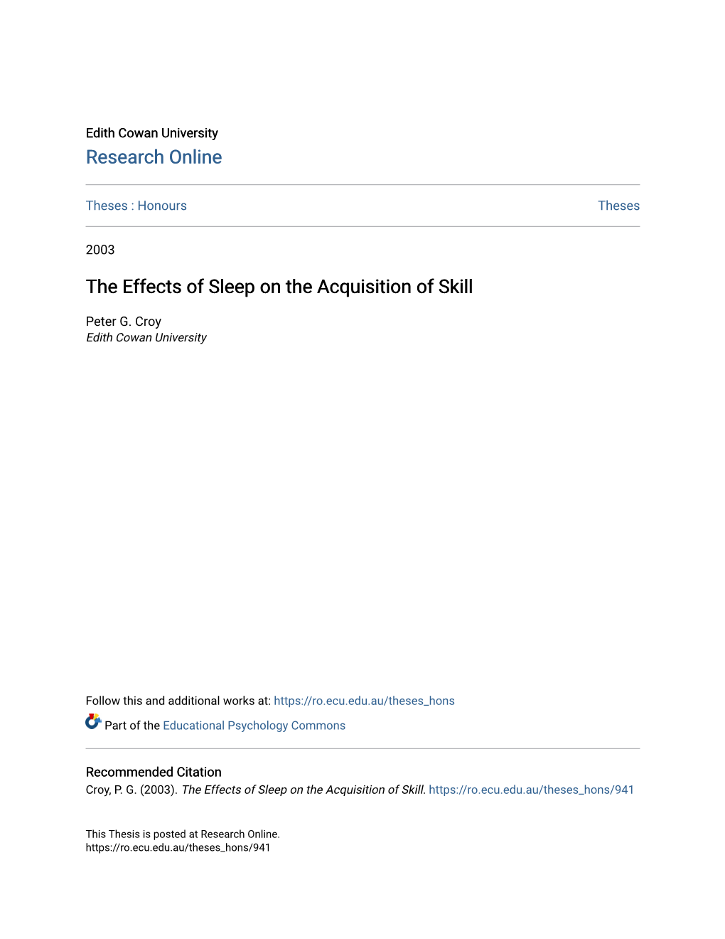 The Effects of Sleep on the Acquisition of Skill