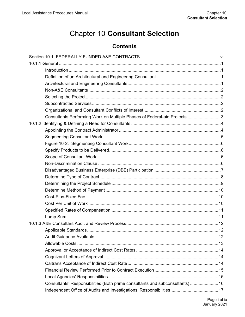 Local Assistance Procedures Manual, Chapter 10, Consultant Selection